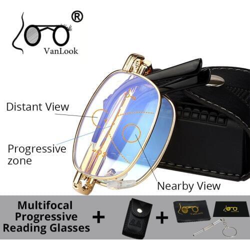 VANLOOK Multifocal Progressive Folding Reading Glasses Computer Foldable Anti Blue Ray Men Women Sight Clear+1 1.5 2 2.5 3 3.5 4