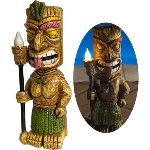 Party Time Tiki Solar Powered LED Outdoor Decor Garden Light Totem Figurine Bar with Flickering Torch Resin Crafts
