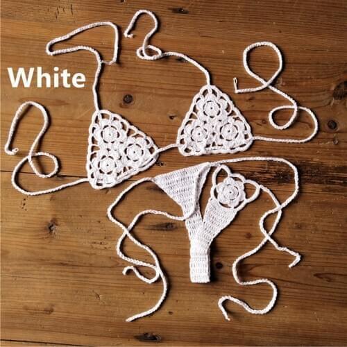 Crochet Mini Bikini Set G Thong String Beach Micro Swimwear Cotton Sexy Lingerie