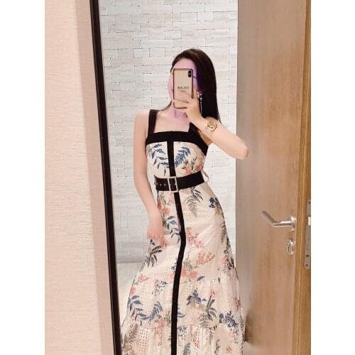 2021 spring summer new cotton embroidery color sexy halter slim splicing print dress Vestidos