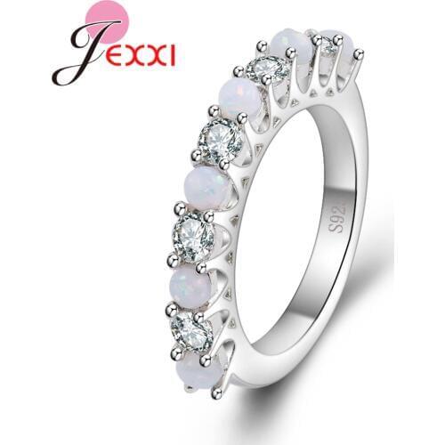 High Quality Women Female Party Wedding Jewelry 925 Sterling Silver Finger Ring With Full AAA Opal Cubic Zirconia