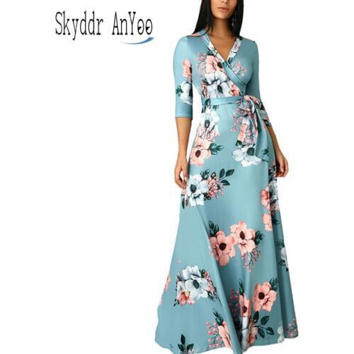 2020 Women Summer Long Maxi Dress Floral Print Boho Style Casual Beach Dress Elegant Bandage Party Dress plus Size 5xl Vestidos