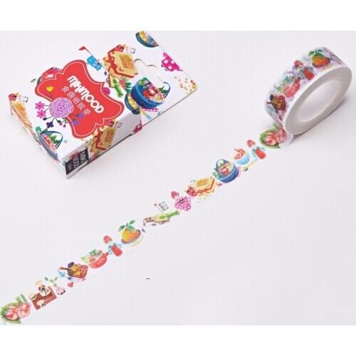 1 PCS 15mmx10m Carolyn Play Paradise Washi Decorative Adhesive Tape DIY Masking Paper Tape Sticker Office Supplies