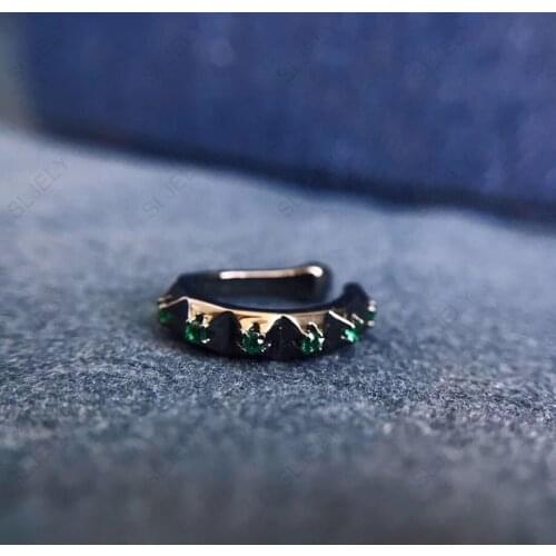 SLJELY Fashion Rock Black Gray 925 Sterling Silver Mono Green Zirconia Spike Ear Bone Cuff No Pierced Clip Earring for Women 1pc