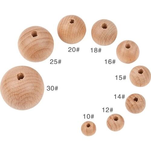 100Pcs Wooden Teething Accessories 10-30mm Wooden Teether Chewable Round Beads DIY Craft Jewelry Ecofriendly Beech Beads