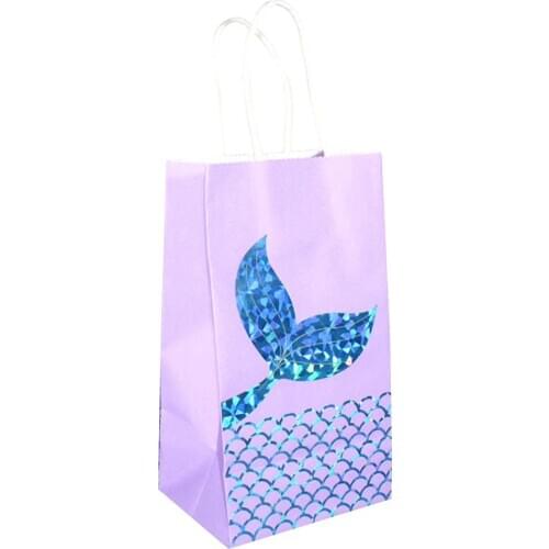 12pcs/set Mermaid Theme Party Supplies Tail Paper Bag Kraft Paper Packaging Bag Gift Bag Baby Shower Candy Box Birthday Party