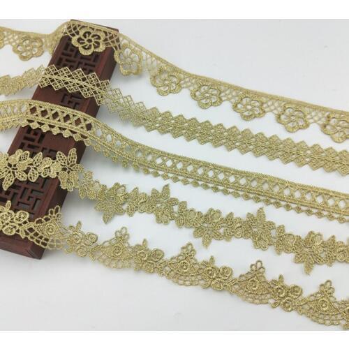 2yards Gold 2019latest Nigeria lace fabric high quality African lace fabric wedding gauze French chiffon lace material XYJB18-22