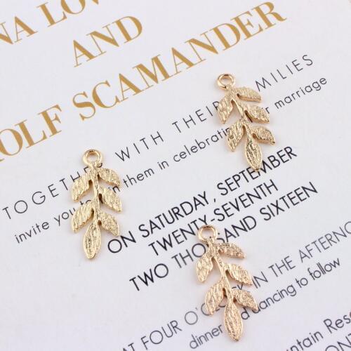 20PCS Gold Color Tree Leaf Leaves Pendant 10*23mm Charms DIY Accessories For Handmade Bracelet Necklace Key Chains