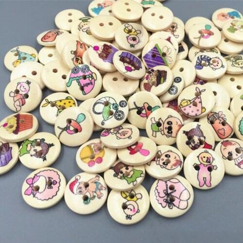 DIY 200pcs baby series pattern Wooden Sewing buttons scrapbooking Craft 15mm