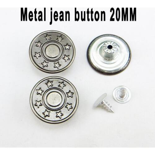 30PCS 20MM Silver Gray Metal Brand Star Jeans Button Decoration Garment Buttons Sewing Clothes Accessories JMB-314