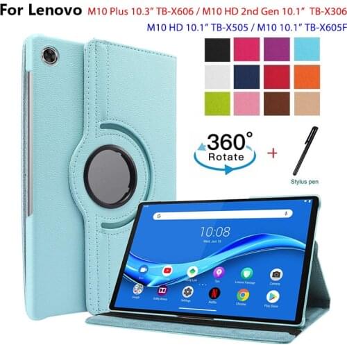 360 Degree Rotating Stand Tablet PU Cover For Lenovo 10.3"M10 Plus TB-X606F For Lenovo Tab M10 10.1" Cover Case with Free stylus