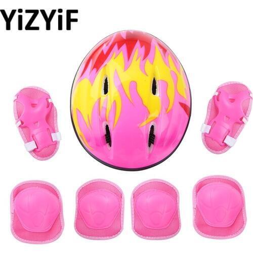 7pcs Cycling Helmet Protective Gear Outfit Kids Helmet Knee Wrist Guard Elbow Pad Set Scooter Skateboard Roller Skating Helmet