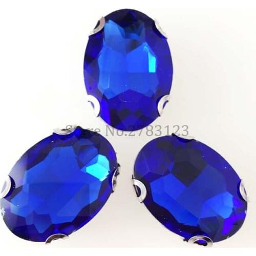 Free shipping Royalblue color oval shape crystal glass Handmade sew on rhinestones with D claw