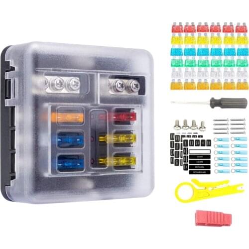 Fuse Block, 12V 6 Way Fuse Box with Negative Bus Marine Fuse Panel with Protective Cover for Automotive Boat Truck