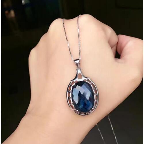 Big Gem Sapphire pendant necklace Free shipping Natural and Real sapphire 925 sterling silver pendant 15*20mm