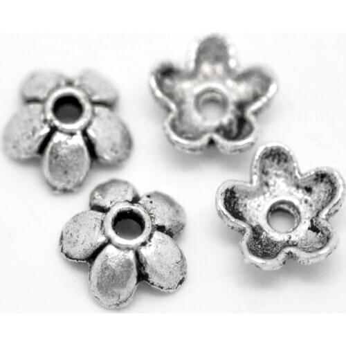 DoreenBeads Zinc Alloy FlowerBeads Caps Antique Silver Color Handmade DIY Making Earrings Jewelry Findings 6x6mm, 300 PCs