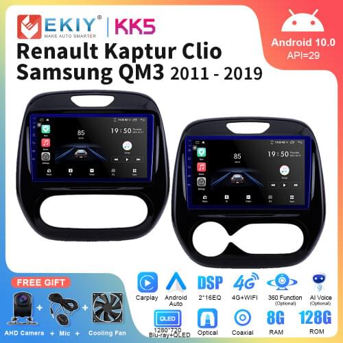 EKIY 9'' QLED Android 10 Car Auto Radio For Renault Captur CLIO Samsung QM3 Manual A/C 2011-2016 GPS Navigation Player Head Unit