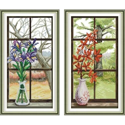 Everlasting Love Red Leaves Chinese Cross Stitch Kits Ecological Cotton Clear Stamped Printed 14CT DIY Gift Christmas Decoration