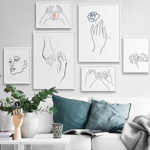 Canvas Painting Nordic Romantic Hand In Hand Poster Abstract Line Drawing Wall Art Pictures Print Couples Lovers Room Home Decor