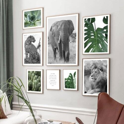 Elephant Lion Cheetah Green Plants Quote Wall Art Canvas Painting Nordic Posters And Prints Wall Pictures For Living Room Decor