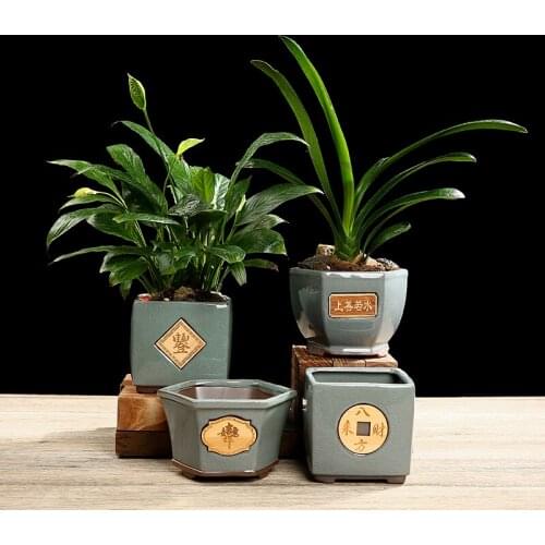 Geyao Ceramic Flowerpot Small Chinese Style Creative Green Plant Chlorophytum Potted Succulent Purple Sand Bonsai Desktop Potted