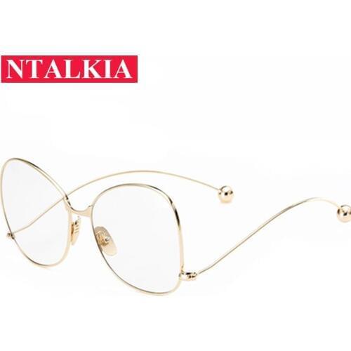 Fashion Big Ball leg Oversized Eyeglasses Glasses Transparent Computer Goggles Women Men Myopia Optic Frames Gold Metal Oculos