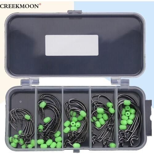 50pcs/lot Fishing Hook Baitholder Bass Lure Holder Fly Tying Crank Hooks Set Sea Fishhook with Luminous Soft Blocking Beads