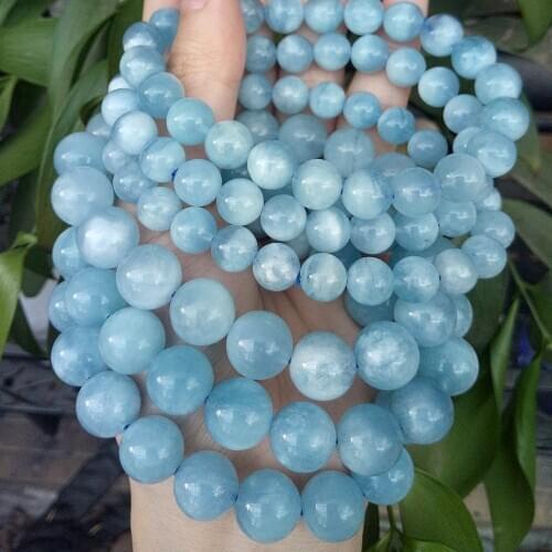 Natural aquamarine Stone Round Loose Beads Bracelet blue Gemstone For Jewelry Making perles DIY bijoux abalorios