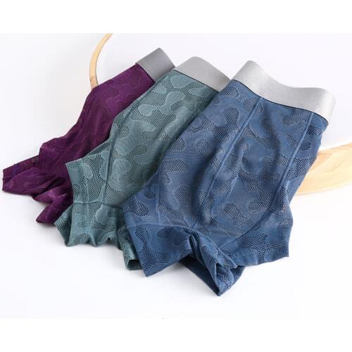 NEW Jacquard Mens Underwear Cotton Boxers Shorts Mesh Underpants 2021Transparent Boxer ropa interior hombre L-3XL