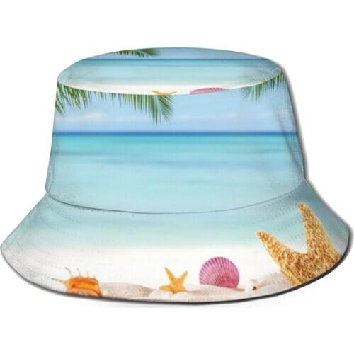 CINESSD Bucket Hat Unisex Bob Caps Hip Hop Gorros Summer Starfish Palm Tree Sand Beach Summer Panama Cap Beach Sun Fishing Hat