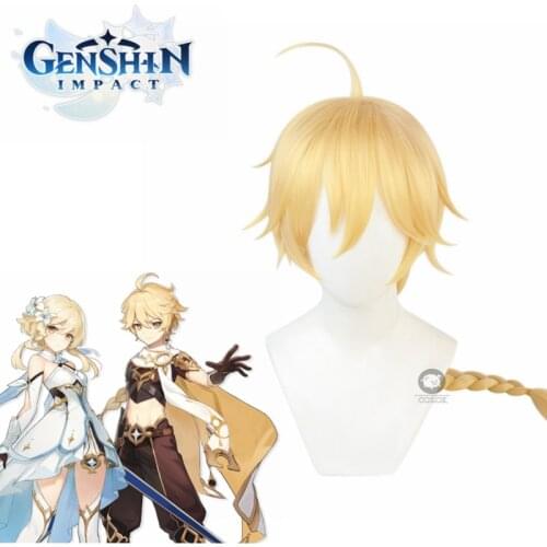 Game Genshin Impact Ying Cosplay Wigs Traveler Kong Cosplay Blonde Braided Wigs Heat Resistant Synthetic Hair Cos