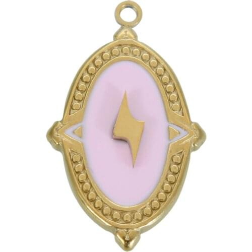 Miasol 2Pcs Gold Stainless Steel Thunder Flat Oval Enamel Charm Pendants Pendulum Dangle DIY Earring Necklace Making Wholesale