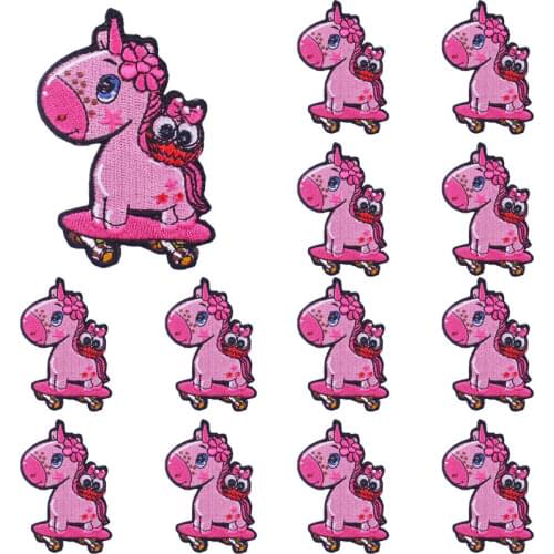 Prajna 10PCS Unicorn Embroiderd Patch Stripe Iron On Patches For Clothing Kids T Shirt Applioque Catroon Animal Pactch Sticker