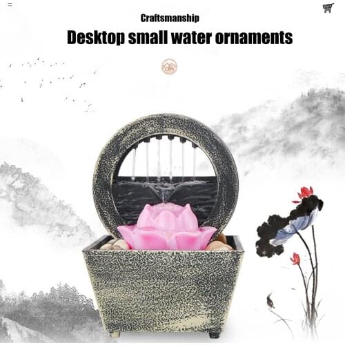 Pink Lotu Desktop Waterfall Fountain Interior Usb Plastic Water Fountain Zen Meditation Relax Feng Shui Home Room Decoration