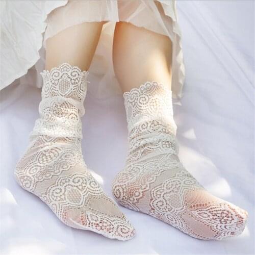 Sexy Hollow Out Lace Mesh Socks Women Retro Floral Black White Short Socks 1 Pair Japanese Korean Cute Socks For Ladies