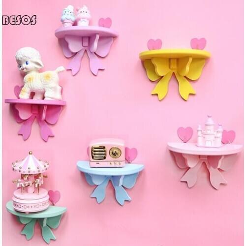 Japanese Girl Showa Style Pink Bowknot Rack Wall-mounted Wooden Storage Rack Girl Heart Room Shooting Decoration Wooden Frame