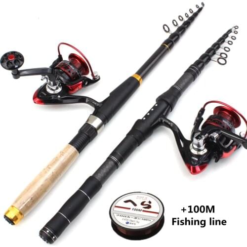 1.8m 2.1m 2.4m 2.7m 3.0m Carbon Fiber Telescopic Fishing Rod Portable Spinning Rod and Spinning Reels Multifunction set