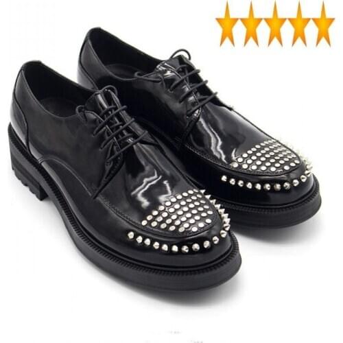 Leather Spring Autumn Black Genuine Men Shoes Thick Platform Breathable Rivet Mens Footwear High Quality Luxury Design Man Shoe