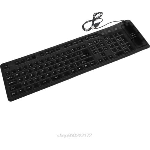 109 Keys Black Waterproof USB Silicone Rubber Flexible Foldable Keyboard For PC M18 21 Dropship