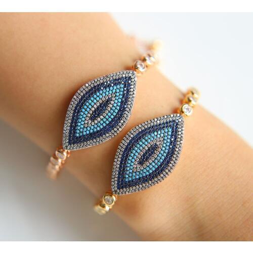 Top quality Gold filled jewelry bezel cubic zirconia cz chain slider adjust Lucky turkish evil eye tennis bracelet big fashion