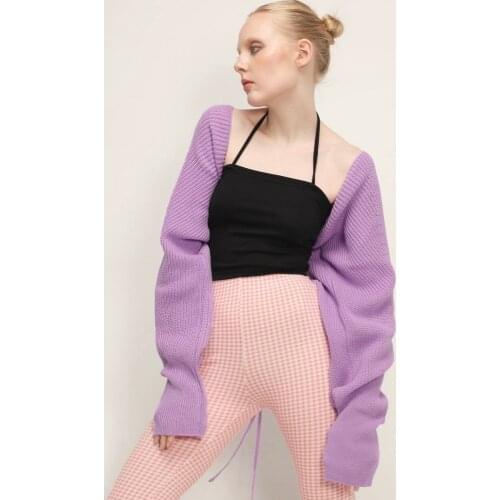High Quality Cardigan Sweater Women 2021 New Arrivals Purple Long Sleeve Sweater Lace Up Autumn Winter Knitted Jumper Casual