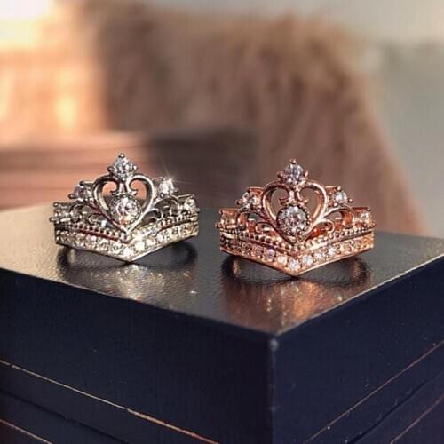 Drop Shipping Ins Top Selling Fine Jewelry 925 Sterling Silver&Rose Gold Fill Promise 5A Zircon Women Wedding Crown Band Ring