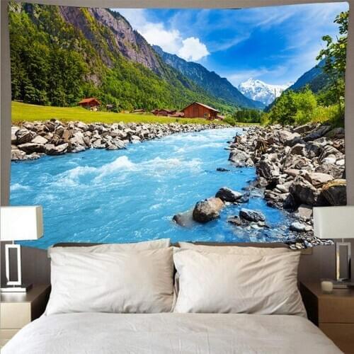 Forest stream tapestry mountain river wall blanket polyester fabric wall cloth decoracion habitacion carpet
