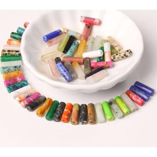 10pcs/Lot 4X13mm Natural Stone Quartz Jaspers Jades Crystal Round Tube Cylinder Spacer Beads Pendant Charm For Jewelry Making