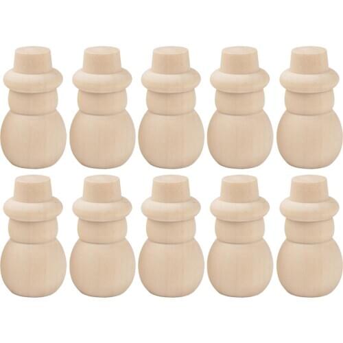 10Pcs Natural Unpainted Smooth Snowman Christmas Tree Small Wooden Peg Doll Bodies for DIY Arts Crafts Creative to Paint Carved
