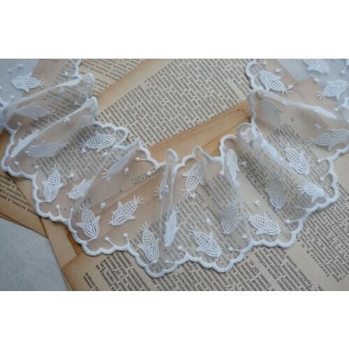 2 Yards Maize Embroidered Tulle Lace Trim Off White Scallop Trim 3.9" Wide