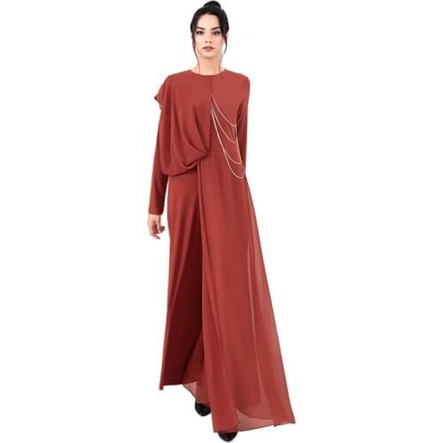 2020 Chiffon Women Jumpsuits Party Fashion Muslim Clothing Tassel Long Sleeve Elegant Straight Jumpsuits