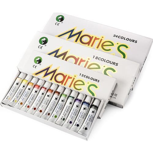 Maries Watercolor Paint Beginner 12/24/36 Color Art Painting Children 12ml Watercolor Paint Hand-painted Set