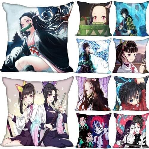 Anime Kimetsu No Yaiba Pillow Case For Home Decorative Pillows Cover Invisible Zippered Throw PillowCases 35x35,40X40,45X45cm