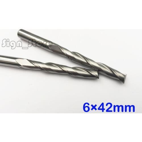 Free Shipping 5pcs 6mm * 42mm Carbide CNC Double Single Flute Spiral Bits,Machine Milling Cutter